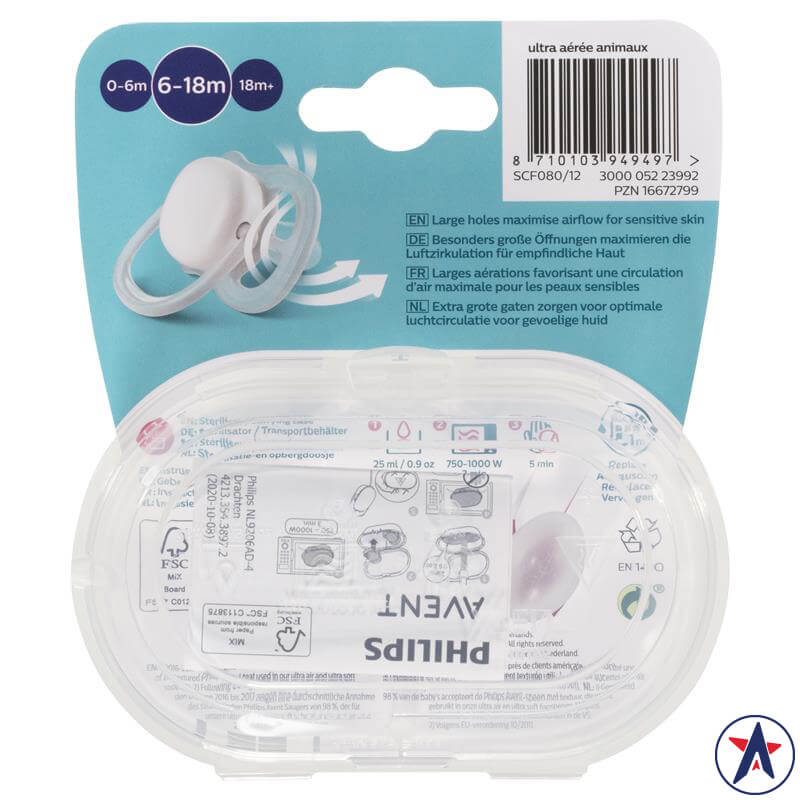 Ty ngậm Philips Avent Ultra Air Animals hình thú cho bé từ 6-18 tháng