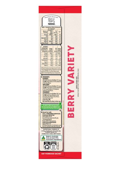 Yến mạch ăn liền Uncle Tobys Oats Sachets Berry Variety 10 pack