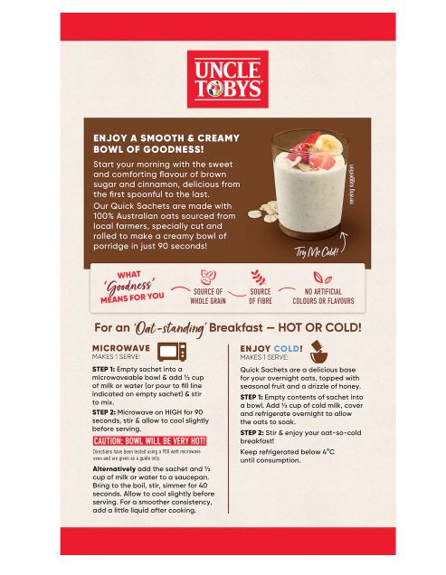Yến mạch ăn liền Uncle Tobys Oats Sachets Brown Sugar & Cinnamon 10 pack