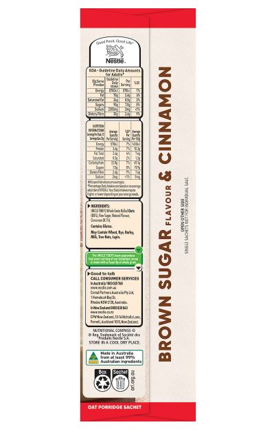 Yến mạch ăn liền Uncle Tobys Oats Sachets Brown Sugar & Cinnamon 10 pack