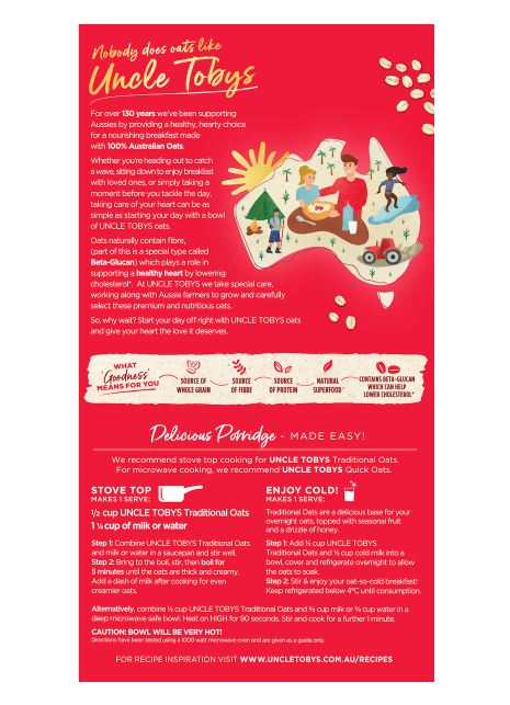 Yến mạch ăn liền cán dẹp Uncle Tobys Traditonal Rolled Oats