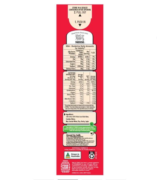 Yến mạch Uncle Tobys Porridge Oats Original