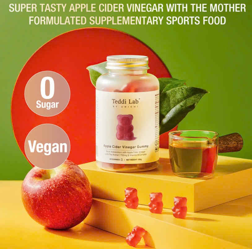 Kẹo dẻo giấm táo Unichi Teddi Lab Apple Cider Vinegar Gummy 60 viên