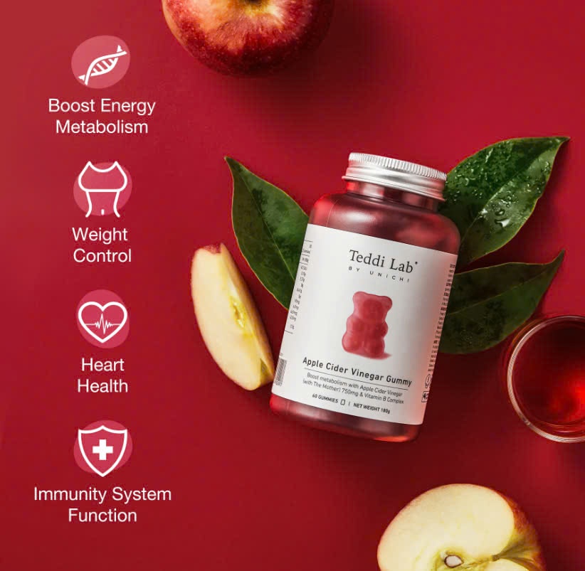 Kẹo dẻo giấm táo Unichi Teddi Lab Apple Cider Vinegar Gummy 60 viên