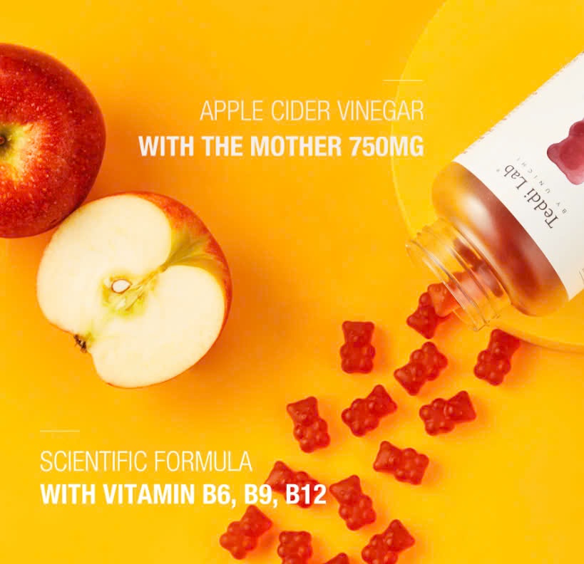 Kẹo dẻo giấm táo Unichi Teddi Lab Apple Cider Vinegar Gummy 60 viên