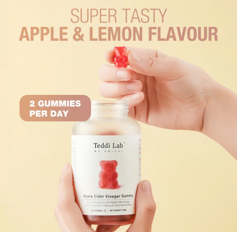 Kẹo dẻo giấm táo Unichi Teddi Lab Apple Cider Vinegar Gummy 60 viên