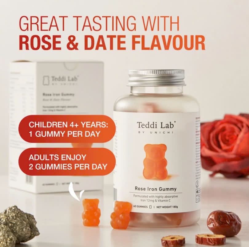 Kẹo dẻo bổ sung sắt Unichi Teddi Lab Rose Iron Gummy 60 viên