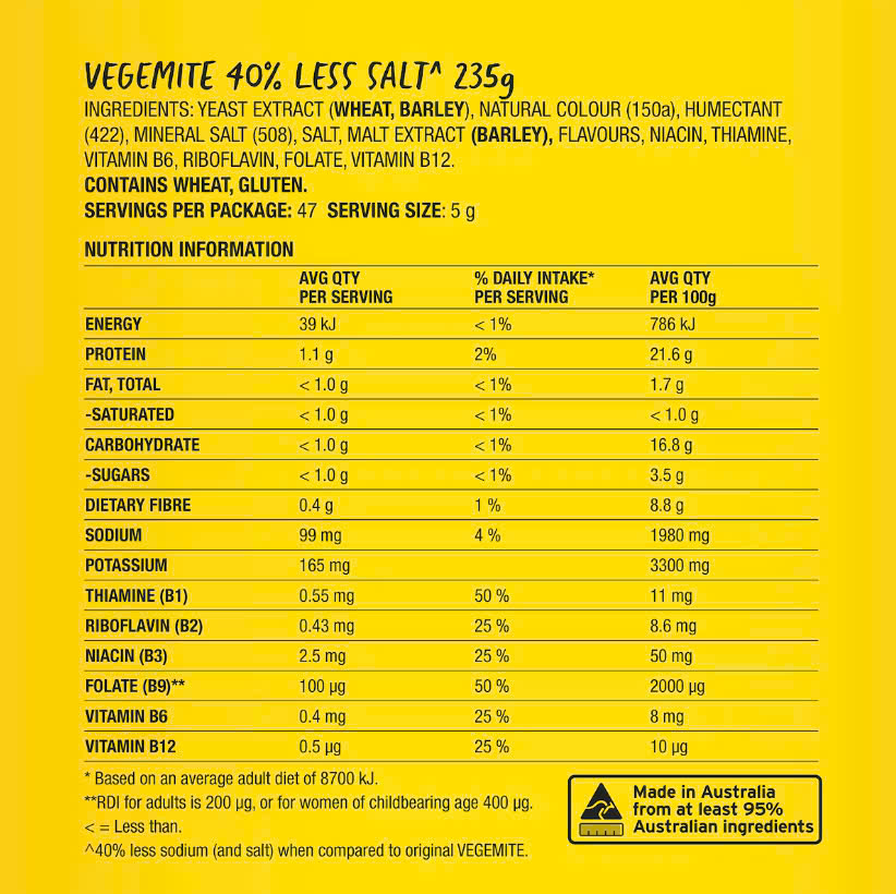 Phết bánh mì Úc giảm muối Vegemite reduced salt 235g