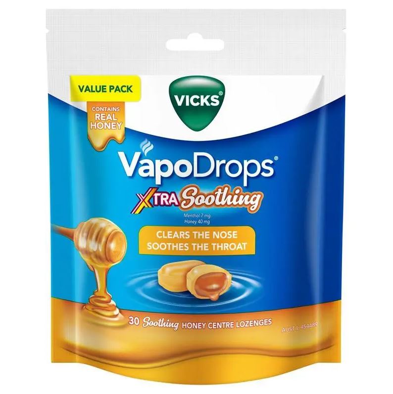 Kẹo ngậm ho vị mật ong Vicks VapoDrops Xtra Soothing