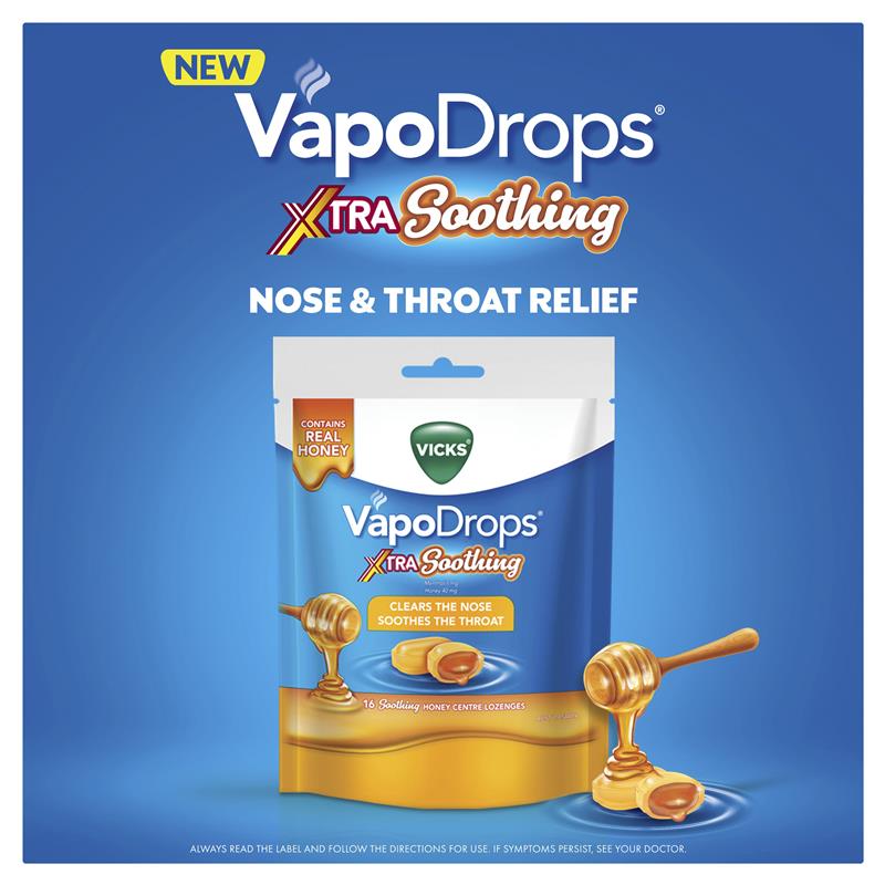 Kẹo ngậm ho vị mật ong Vicks VapoDrops Xtra Soothing