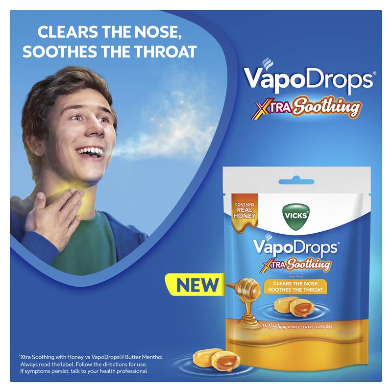Kẹo ngậm ho vị mật ong Vicks VapoDrops Xtra Soothing