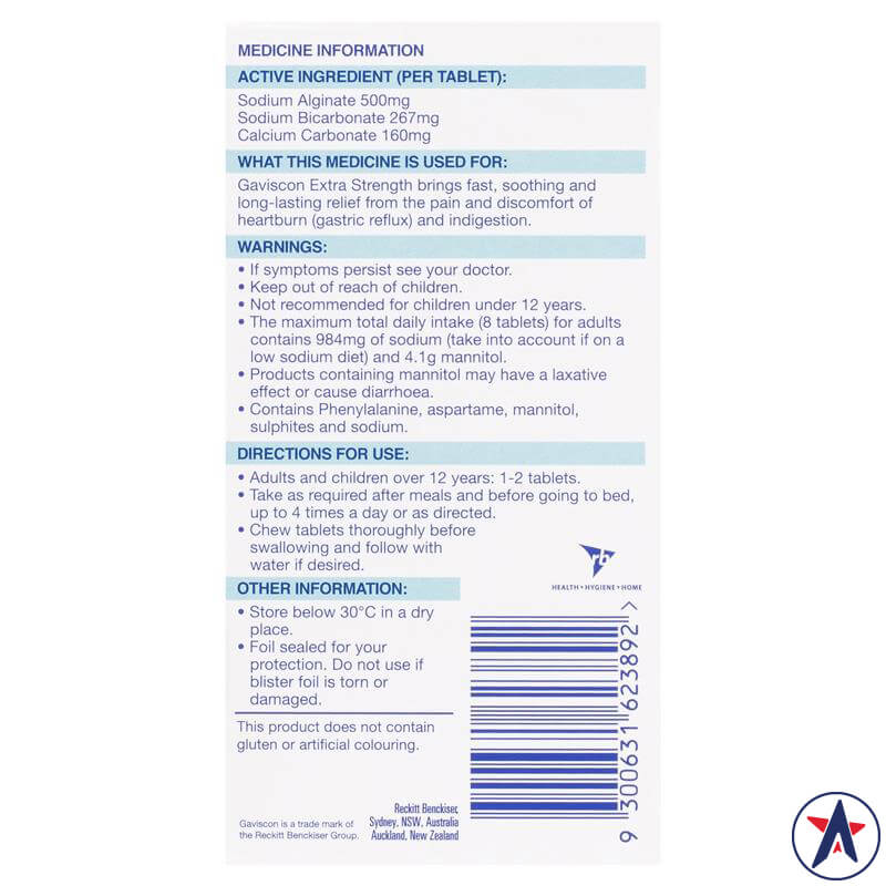 Viên giảm trào ngược dạ dày Gaviscon Extra Strength Peppermint Flavour 24 viên