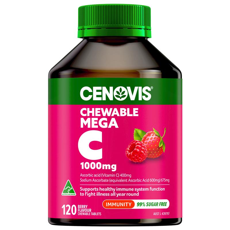 Viên nhai bổ sung Vitamin C vị dâu Cenovis Chewable Vitamin C 1000mg Berry