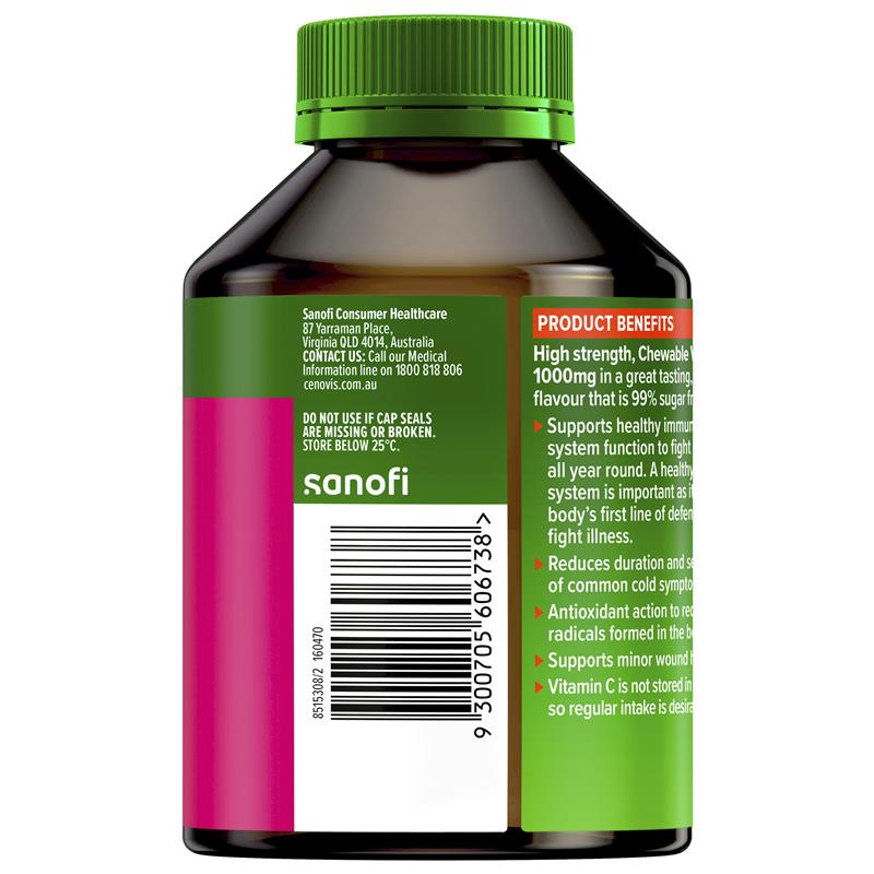 Viên nhai bổ sung Vitamin C vị dâu Cenovis Chewable Vitamin C 1000mg Berry