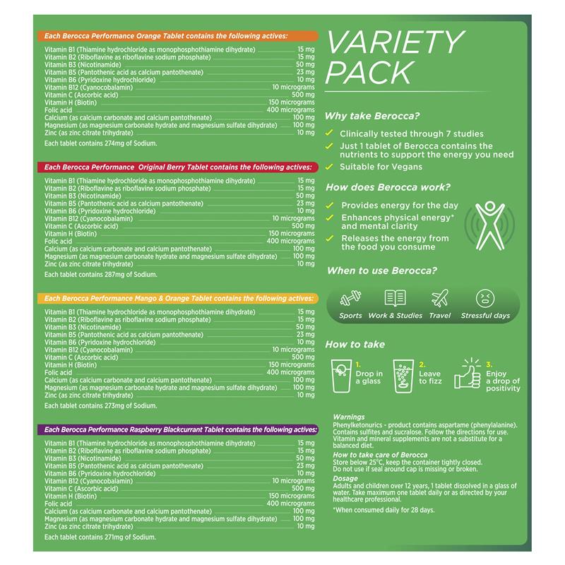 Viên sủi Berocca Úc 4 vị Berocca Variety Pack của Úc 60 viên | Nhập khẩu chính hãng từ Úc