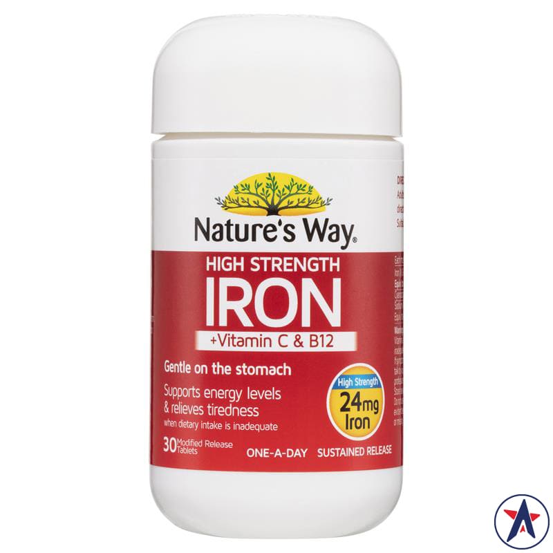 Viên uống bổ sung sắt Iron + Vitamin C & B12 Nature's Way 30 viên | Sản phẩm Úc chính hãng