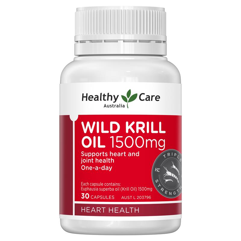 Dầu nhuyễn thể Healthy Care Wild Krill Oil 1500mg của Úc 30 viên | Sản phẩm chất lượng từ Úc