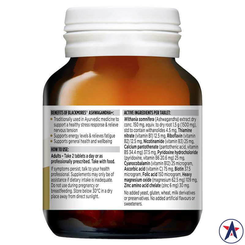 Viên uống giảm căng thẳng Blackmores Ashwagandha+ Vitamin B 60 viên | Sản phẩm Úc chính hãng
