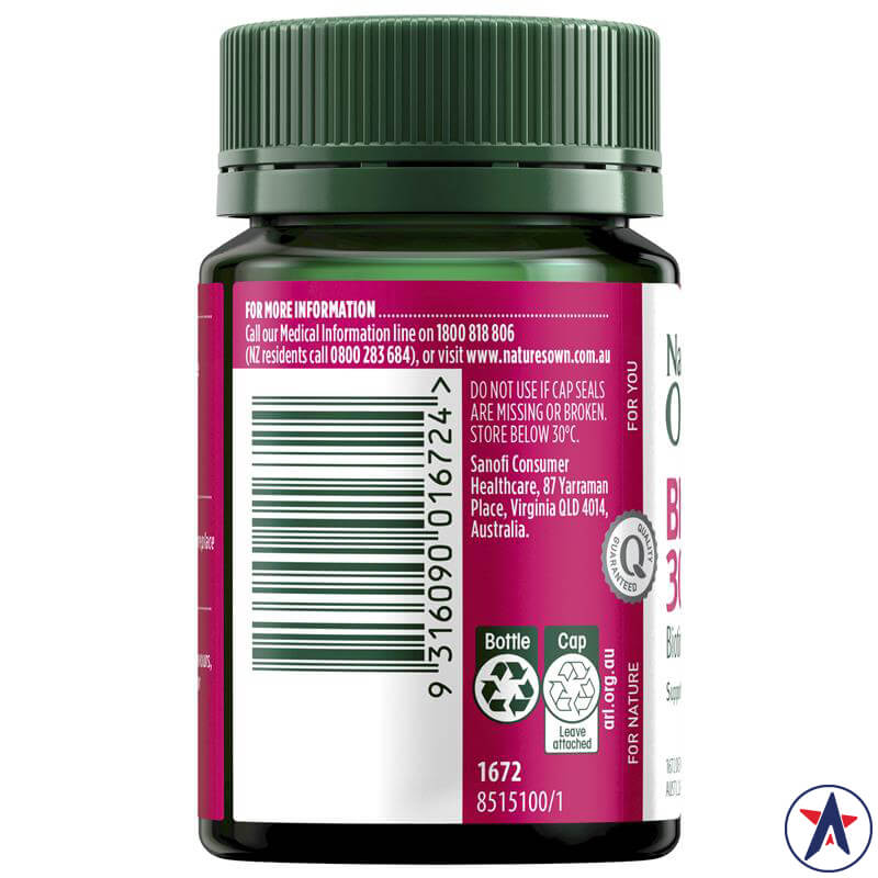 Viên uống Nature's Own Biotin 300mcg đẹp da móng tóc 100 viên