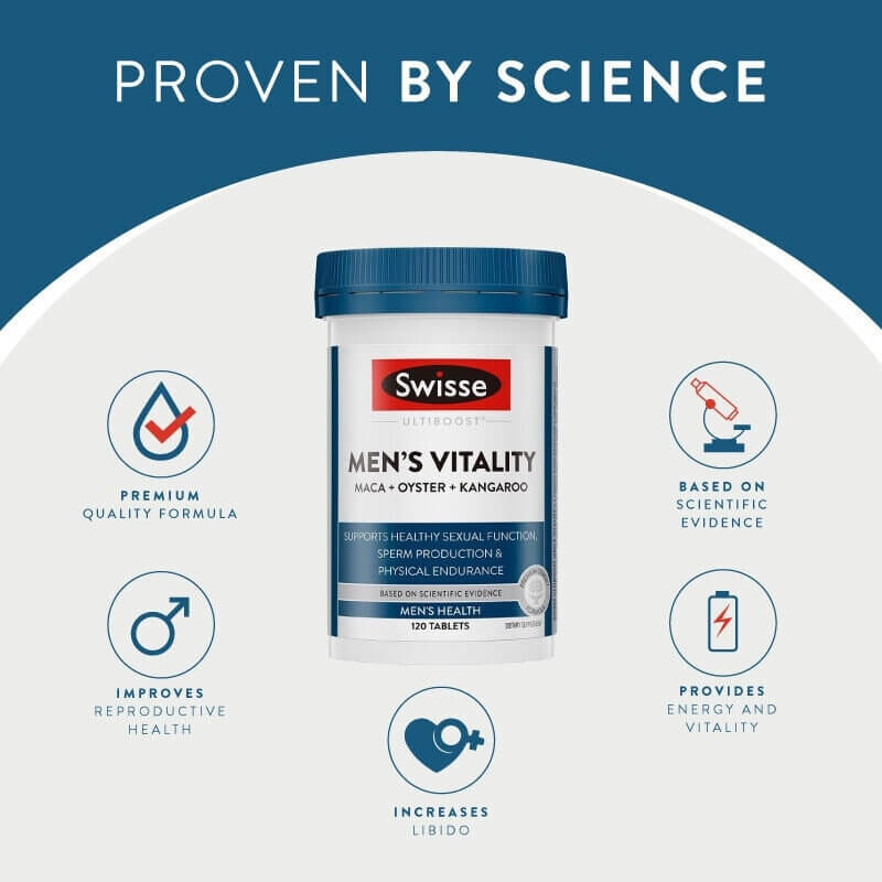 Viên uống tăng cường sinh lý Nam Swisse Ultiboost Men's Vitality Maca + Oyster + Kangaroo 120 viên