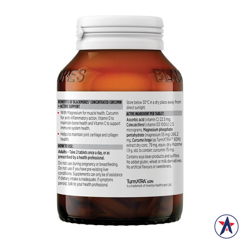 Viên uống tinh chất nghệ liều cao Blackmores Concentrated Curcumin + Active Support 120 viên