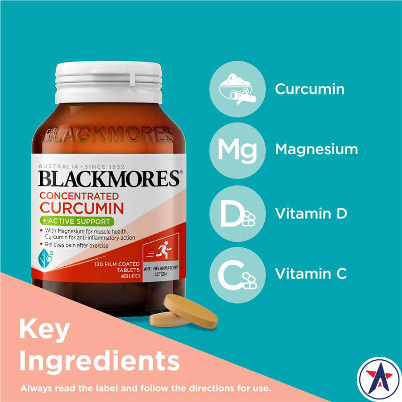 Viên uống tinh chất nghệ liều cao Blackmores Concentrated Curcumin + Active Support 120 viên