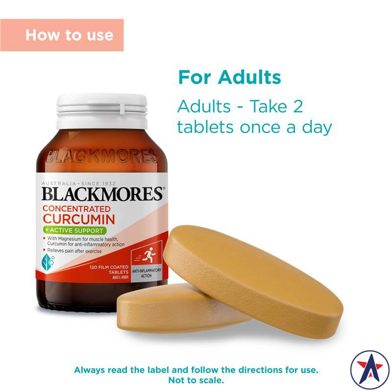 Viên uống tinh chất nghệ liều cao Blackmores Concentrated Curcumin + Active Support 120 viên