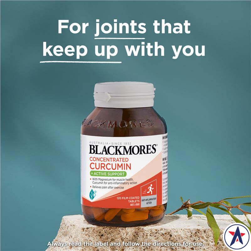 Viên uống tinh chất nghệ liều cao Blackmores Concentrated Curcumin + Active Support 120 viên