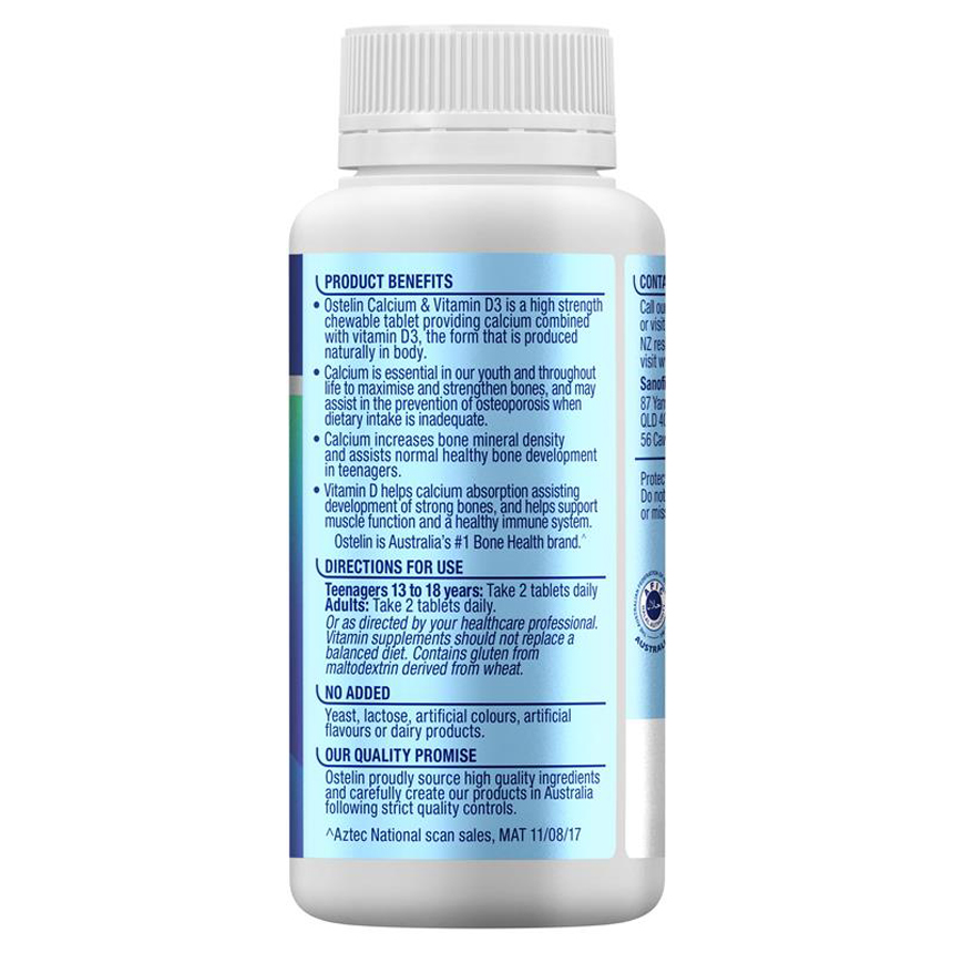 Canxi Ostelin Calcium & Vitamin D3 Chewable của Úc 60 viên