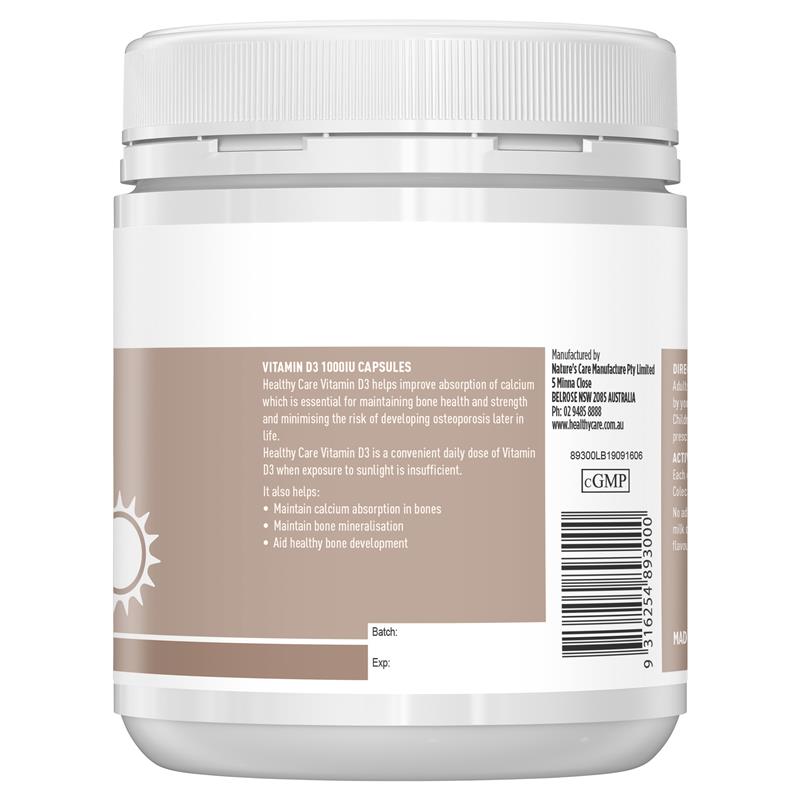 Viên uống bổ sung Vitamin D3 1000IU Healthy Care