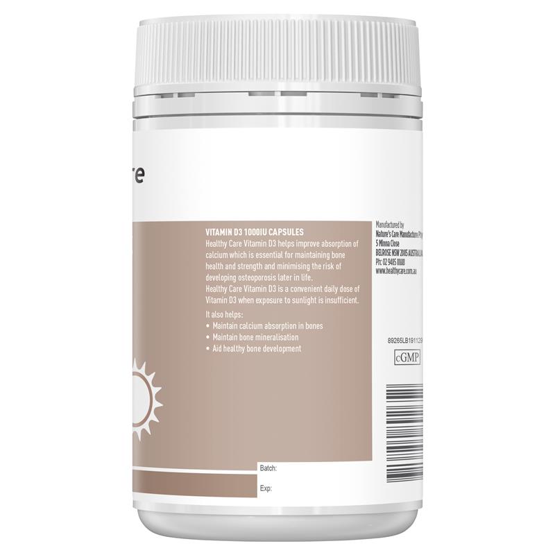 Viên uống bổ sung Vitamin D3 1000IU Healthy Care