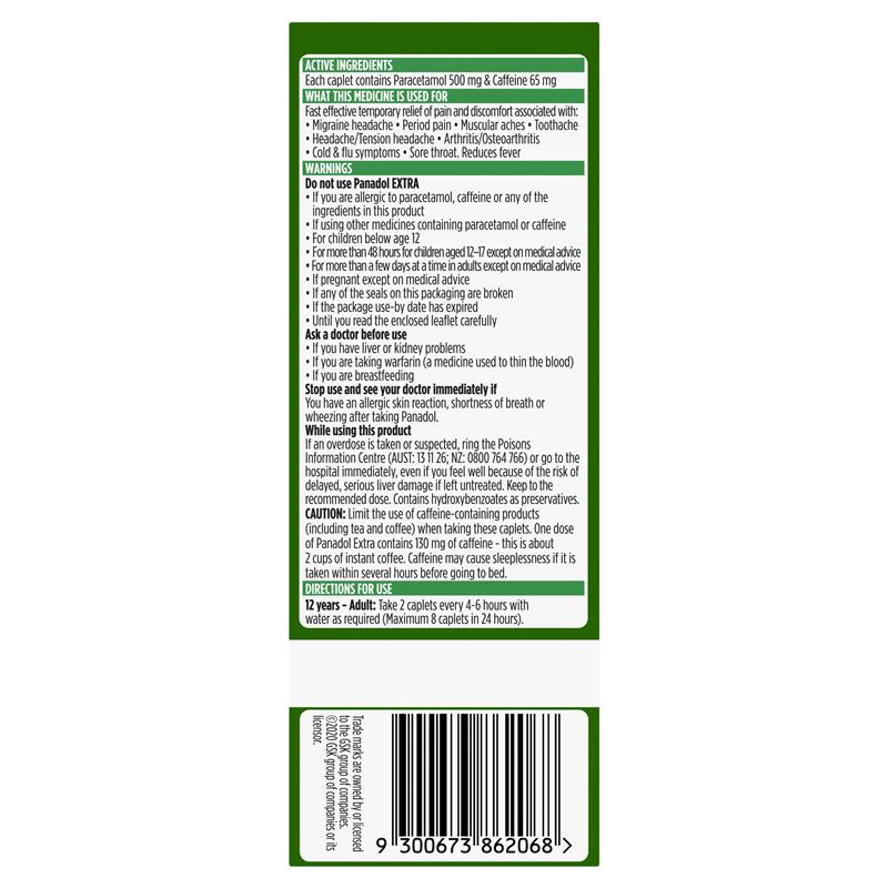 Panadol Extra Optizorb Pain Relief giảm đau hạ sốt