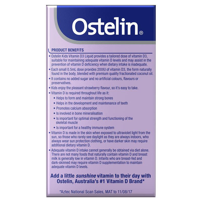 Ostelin Vitamin D3 Kids dạng nước 20ml cho bé từ 6 tháng tuổi | Xuất xứ Úc