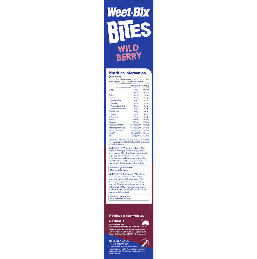 Ngũ cốc ăn sáng vị dâu Weet-bix Wildberry Bites 500g