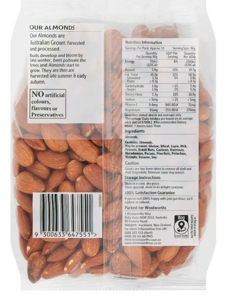 Hạt hạnh nhân Almonds Woolworths Crunchy Natural