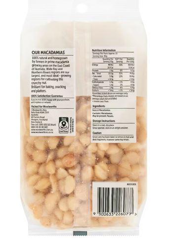 Hạt mắc ca Úc tự nhiên Woolworths Macadamias Kernels Raw 400g