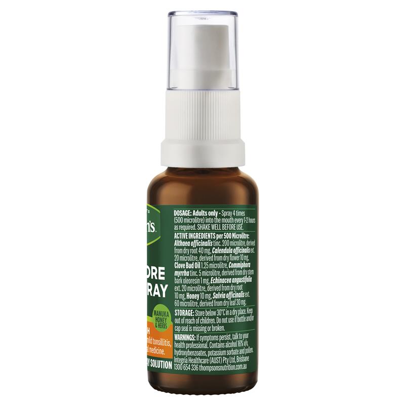 Xịt keo ong giảm đau họng Thompson's Manuka Sore Throat 25ml | Xuất xứ Úc (Australia)