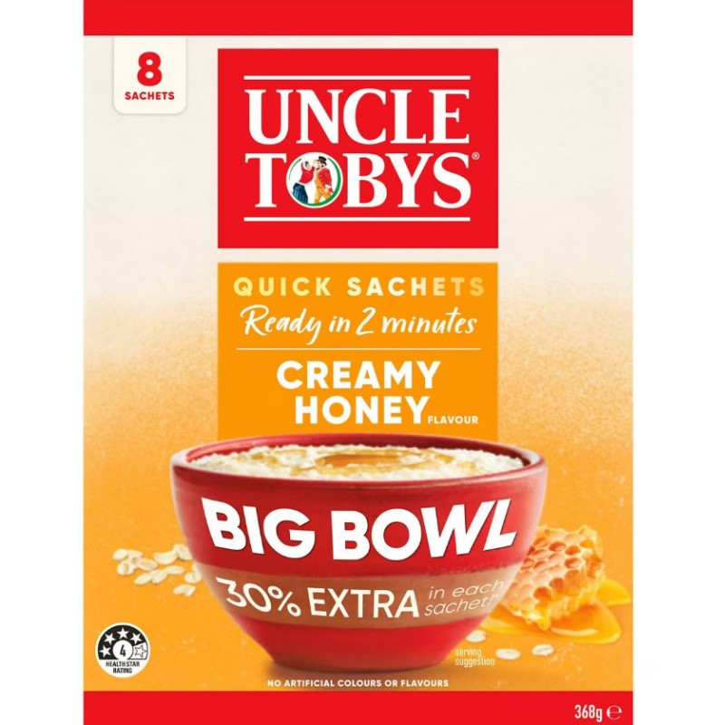 Yến mạch ăn liền vị mật ong Uncle Tobys Oats Quick Sachets Big Bowl 368g