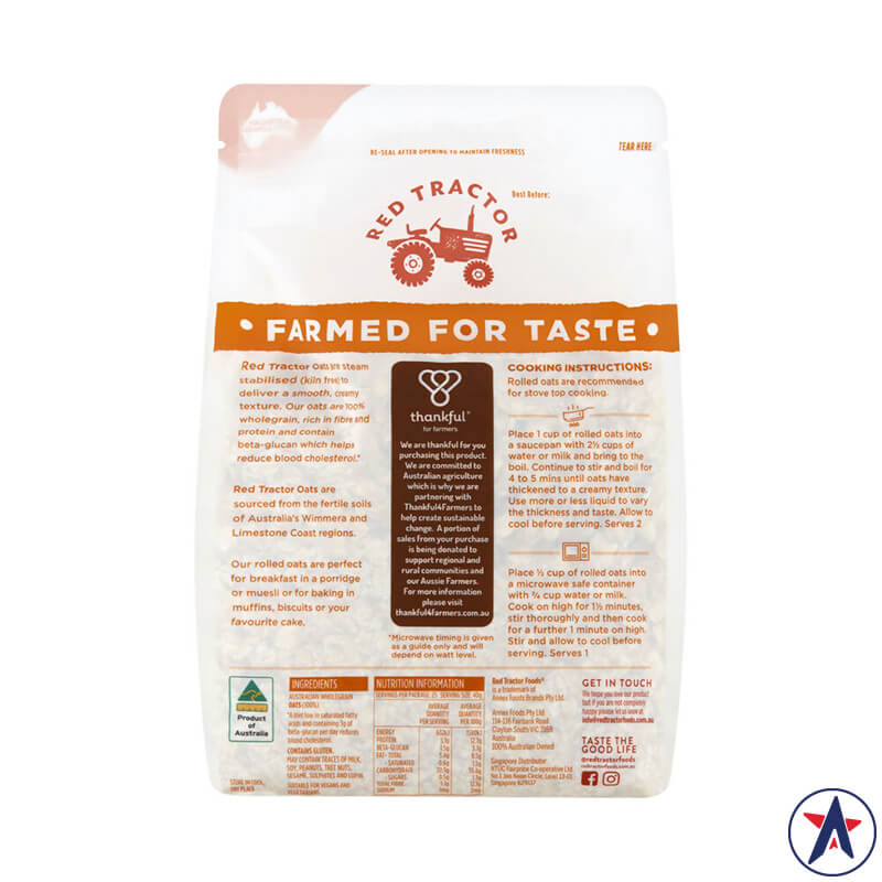 Yến mạch cán dẹp Red Tractor Australian Rolled Oats 1kg
