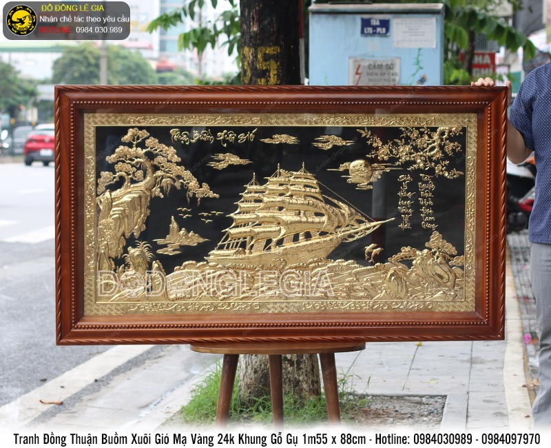 Tranh thuận buồm xuôi gió mạ vàng 24k khung gỗ gụ KT 1m55x88cm | Đồ Đồng Đông Sơn - Đồ đồng mỹ nghệ cao cấp Tranh Thuận Buồm Xuôi Gió Mạ Vàng 24K Khung Gỗ Gụ Kt 1M55X88Cm | Đồ Đồng Đông Sơn - Đồ Đồng Mỹ Nghệ Cao Cấp