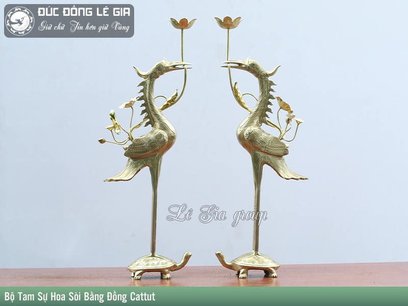 Bộ Tam Sự Hoa Sòi( đỉnh hạc) bằng đồng cattut