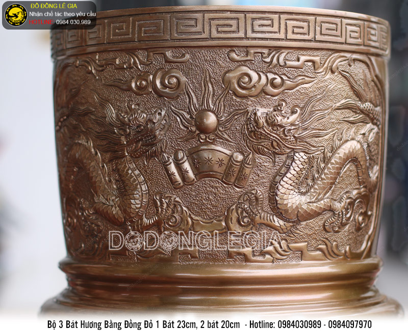 Bát hương bằng đồng đỏ thờ cúng màu giả cổ