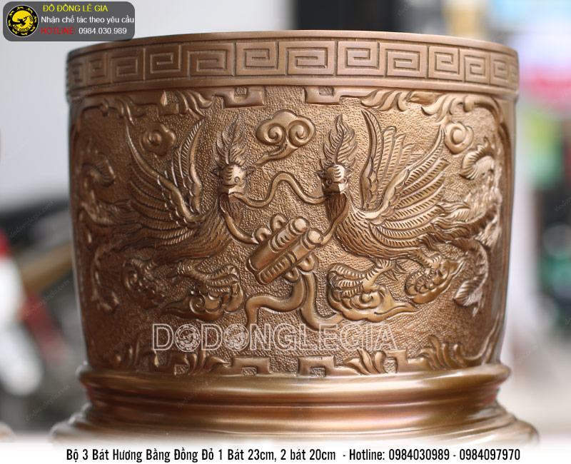 Bát hương bằng đồng đỏ thờ cúng màu giả cổ