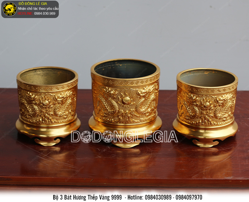 Bát hương bằng đồng thếp vàng 9999