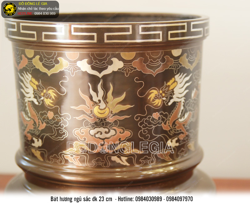Bát hương bằng đồng ngũ sắc đk 23 cm