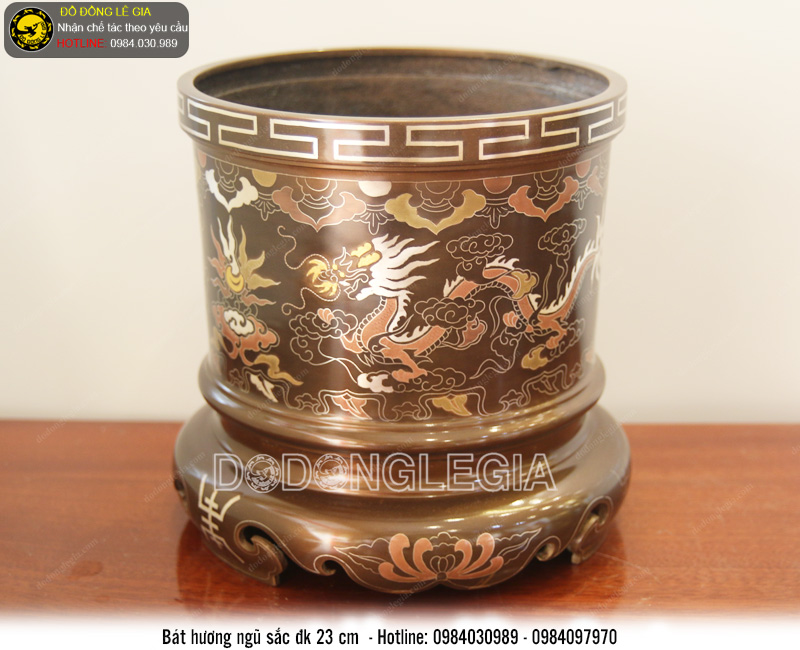 Bát hương bằng đồng ngũ sắc đk 23 cm