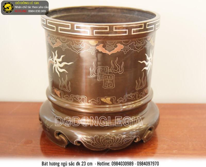 Bát hương bằng đồng ngũ sắc đk 23 cm