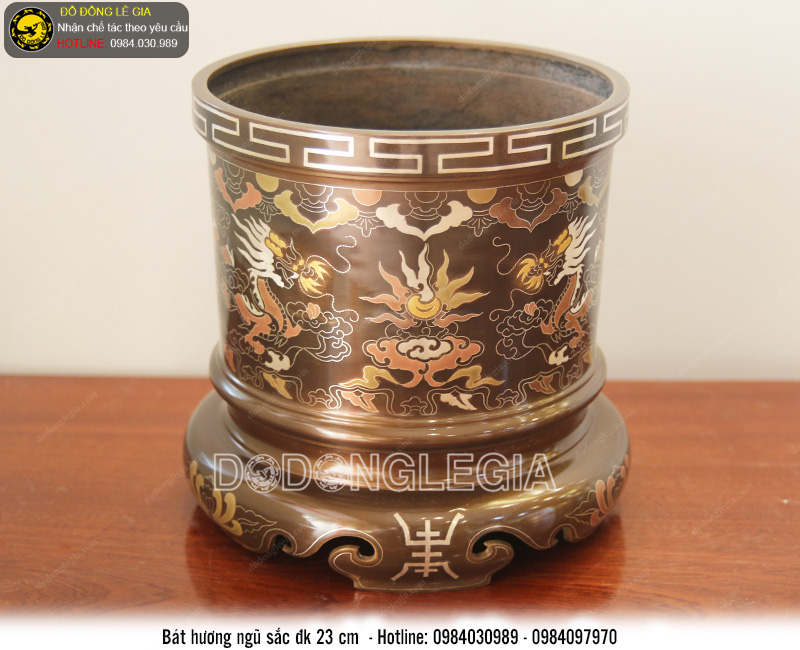 Bát hương bằng đồng ngũ sắc đk 23 cm