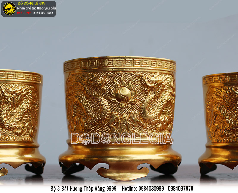 Bát hương bằng đồng thếp vàng 9999