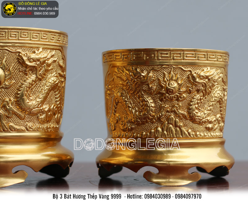 Bát hương bằng đồng thếp vàng 9999